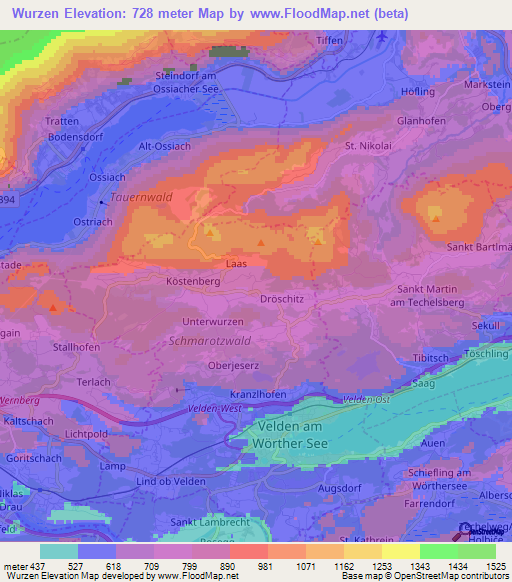 Wurzen,Austria Elevation Map