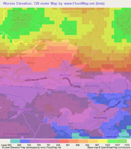 Wurzen,Austria Elevation Map