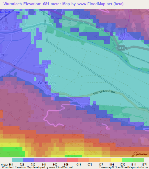Wurmlach,Austria Elevation Map
