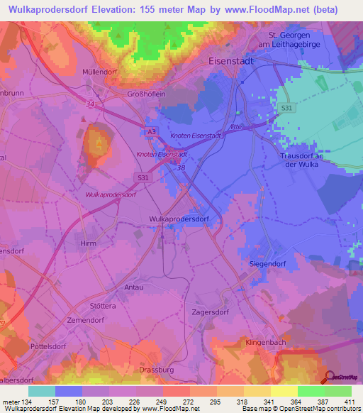 Wulkaprodersdorf,Austria Elevation Map