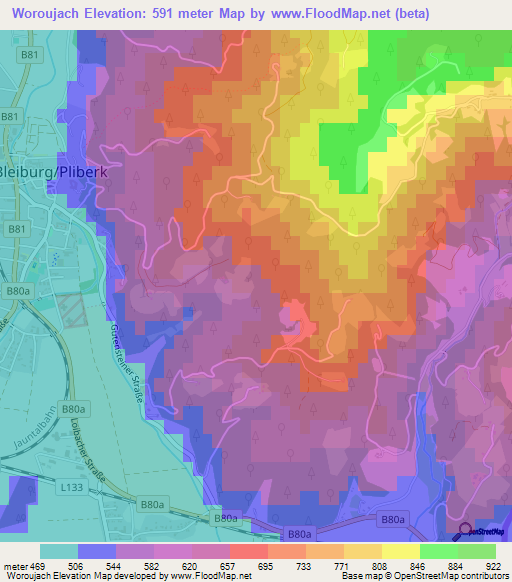 Woroujach,Austria Elevation Map