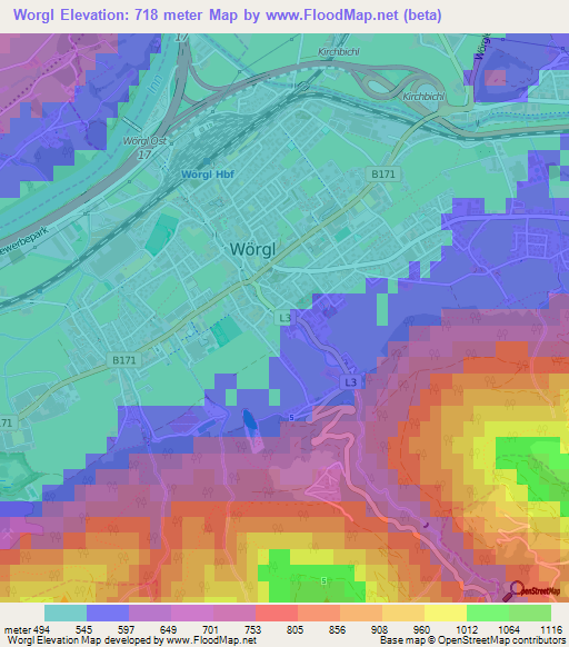 Worgl,Austria Elevation Map