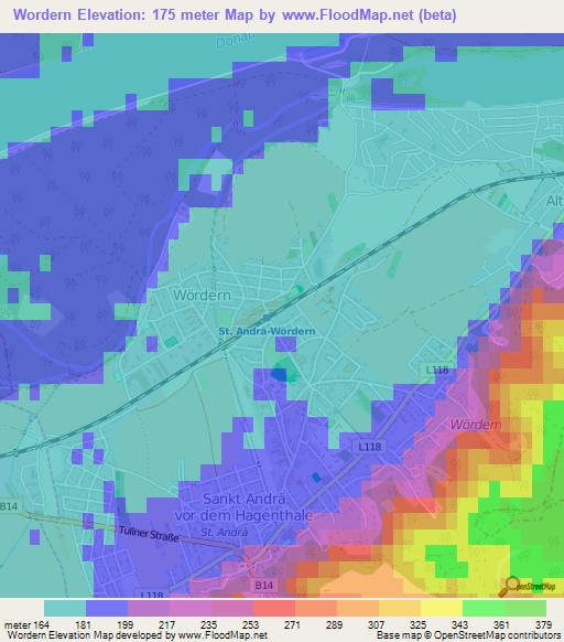 Wordern,Austria Elevation Map