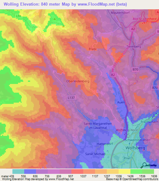 Wolling,Austria Elevation Map