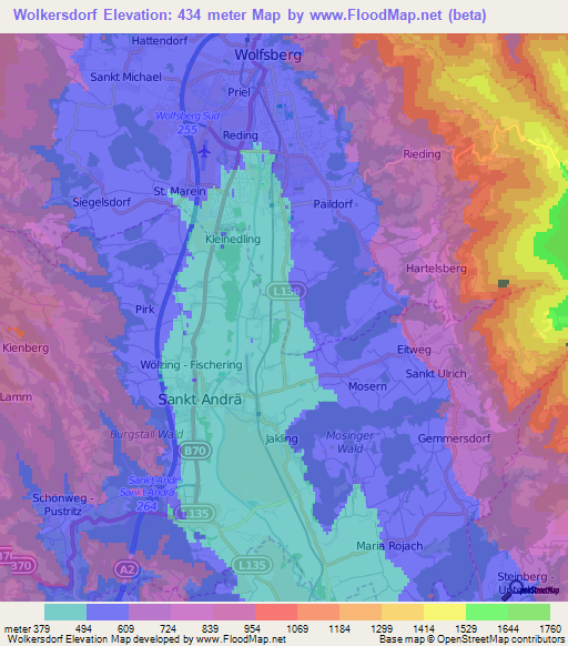 Wolkersdorf,Austria Elevation Map