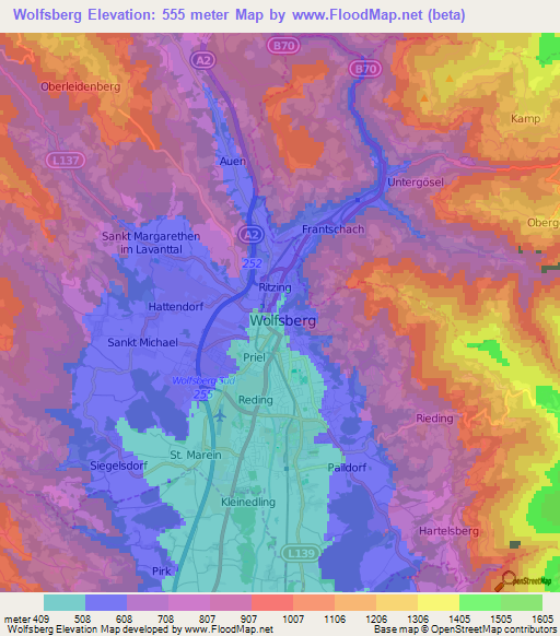 Wolfsberg,Austria Elevation Map
