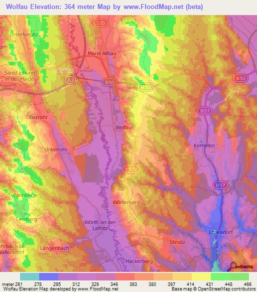 Wolfau,Austria Elevation Map