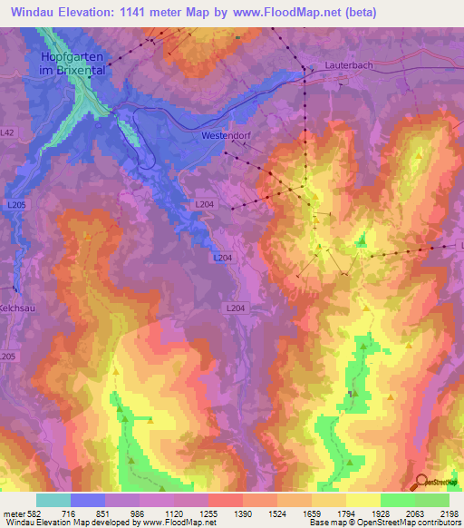 Windau,Austria Elevation Map