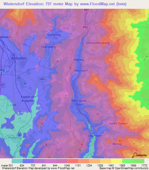 Wietersdorf,Austria Elevation Map