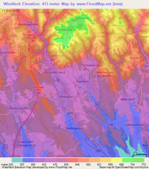 Wiesfleck,Austria Elevation Map