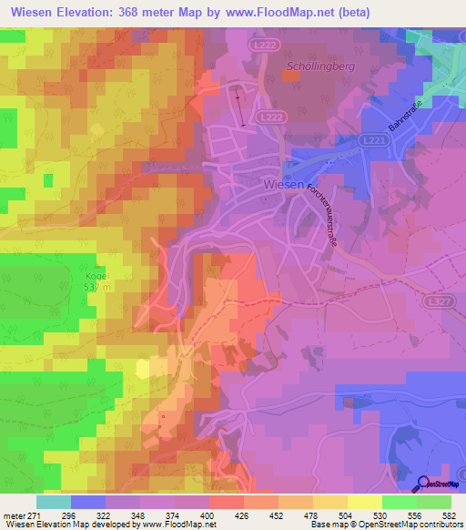 Wiesen,Austria Elevation Map