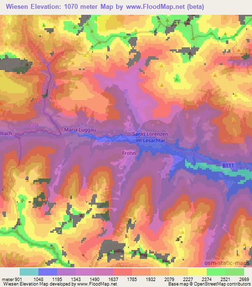 Wiesen,Austria Elevation Map