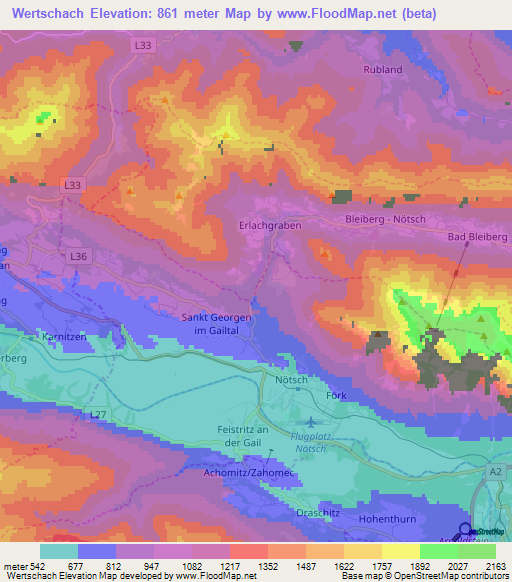 Wertschach,Austria Elevation Map