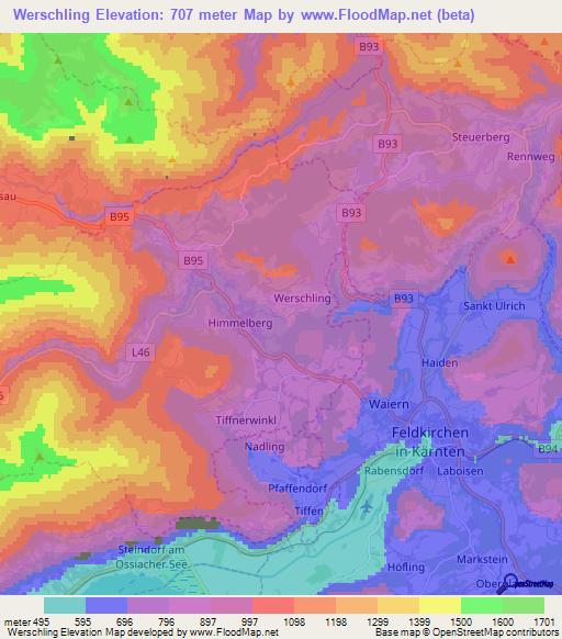 Werschling,Austria Elevation Map
