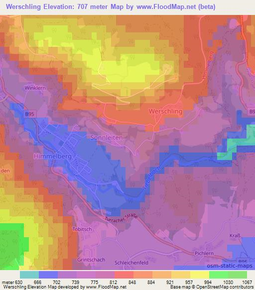 Werschling,Austria Elevation Map