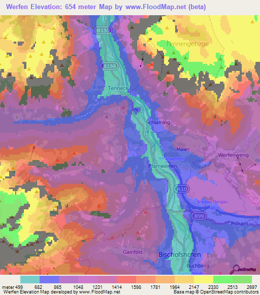 Werfen,Austria Elevation Map