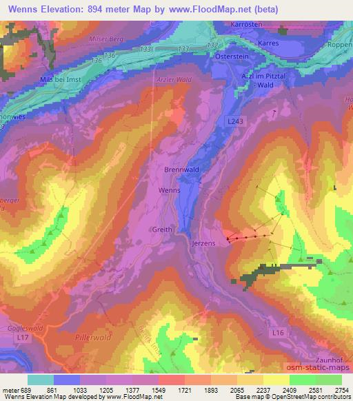 Wenns,Austria Elevation Map