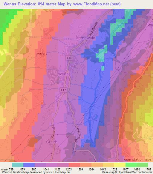 Wenns,Austria Elevation Map