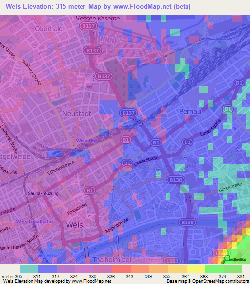 Wels,Austria Elevation Map