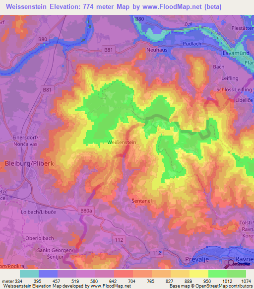 Weissenstein,Austria Elevation Map
