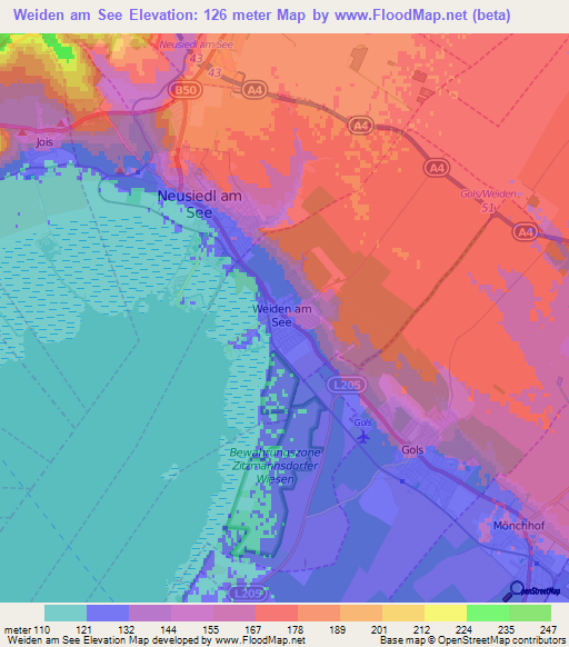 Weiden am See,Austria Elevation Map