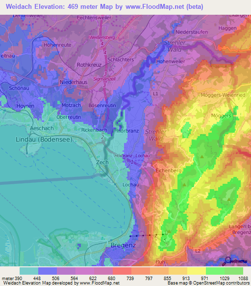 Weidach,Austria Elevation Map