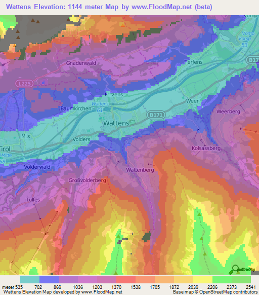 Wattens,Austria Elevation Map