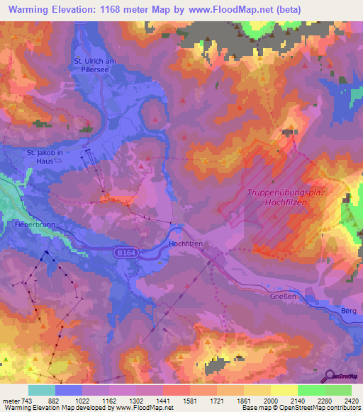Warming,Austria Elevation Map
