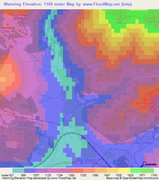 Warming,Austria Elevation Map