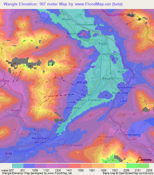 Wangle,Austria Elevation Map