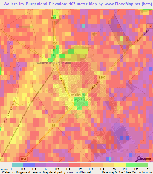 Wallern im Burgenland,Austria Elevation Map