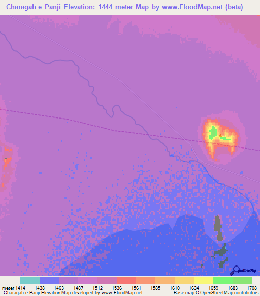 Charagah-e Panji,Iran Elevation Map