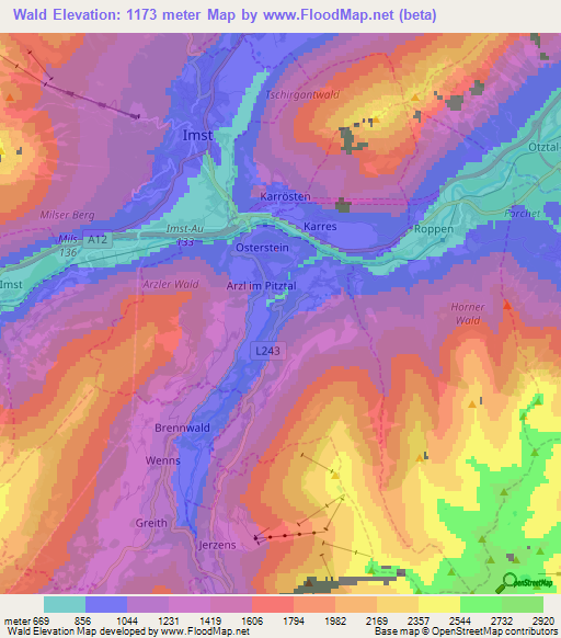 Wald,Austria Elevation Map