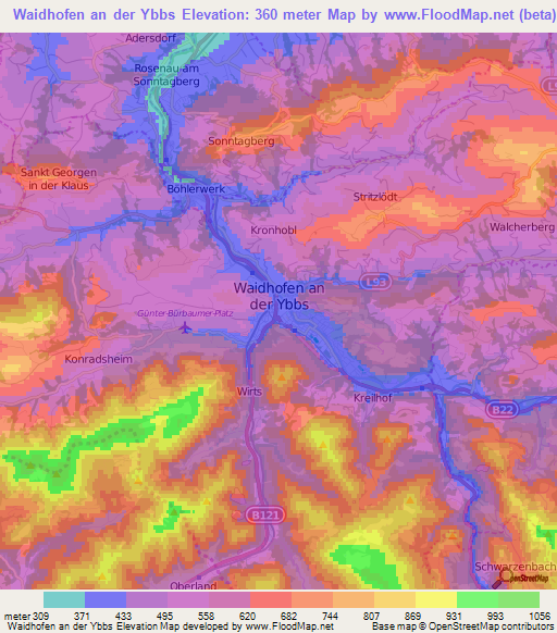 Waidhofen an der Ybbs,Austria Elevation Map