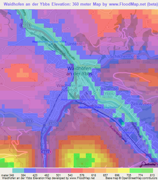 Waidhofen an der Ybbs,Austria Elevation Map