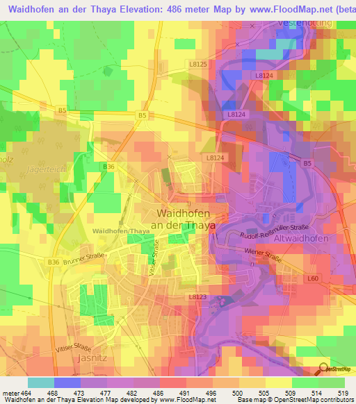Waidhofen an der Thaya,Austria Elevation Map