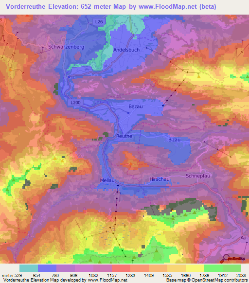 Vorderreuthe,Austria Elevation Map