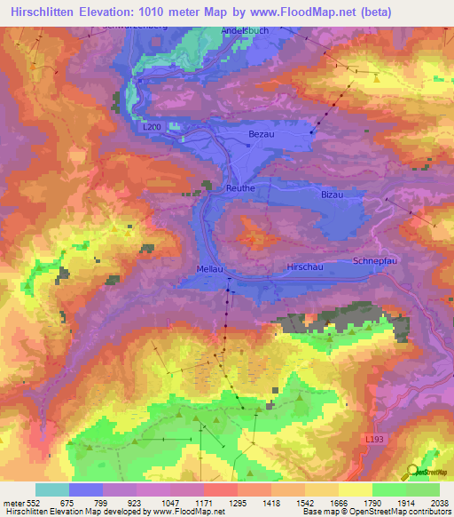 Hirschlitten,Austria Elevation Map