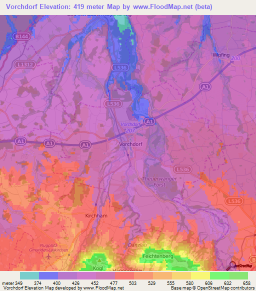 Vorchdorf,Austria Elevation Map