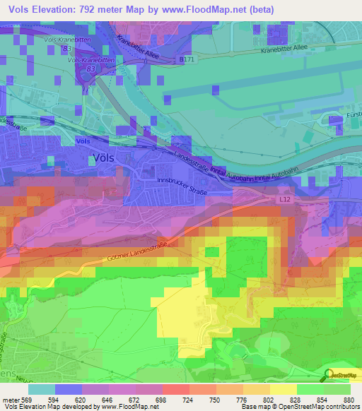 Vols,Austria Elevation Map