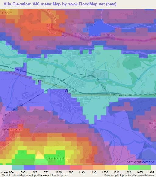 Vils,Austria Elevation Map