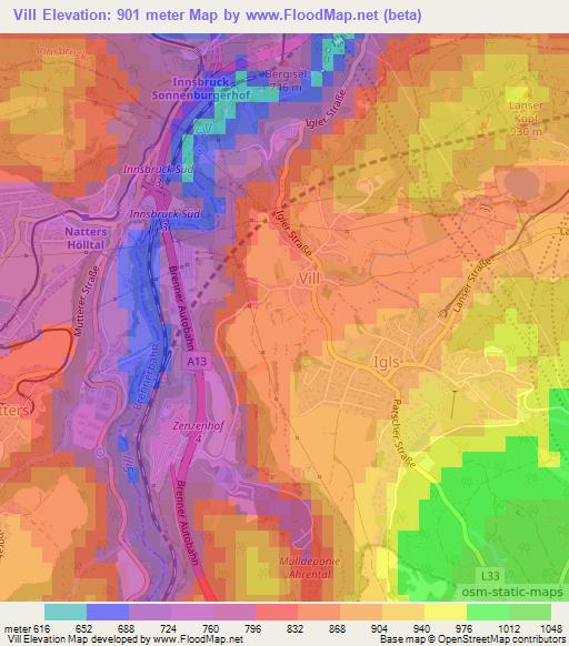 Vill,Austria Elevation Map