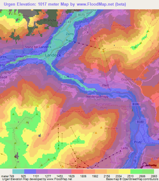 Urgen,Austria Elevation Map