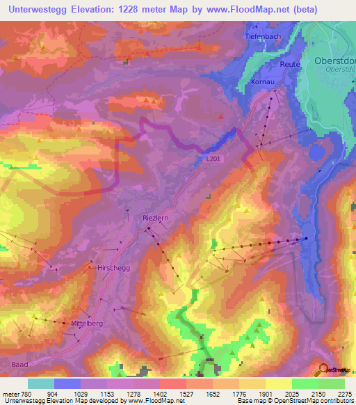 Unterwestegg,Austria Elevation Map