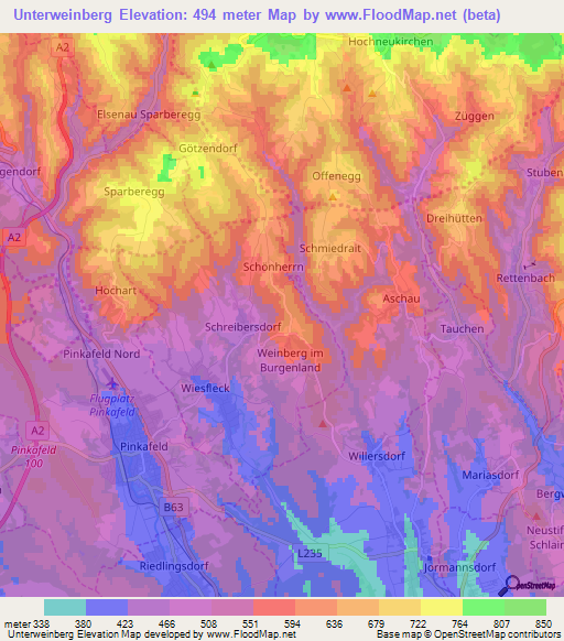 Unterweinberg,Austria Elevation Map