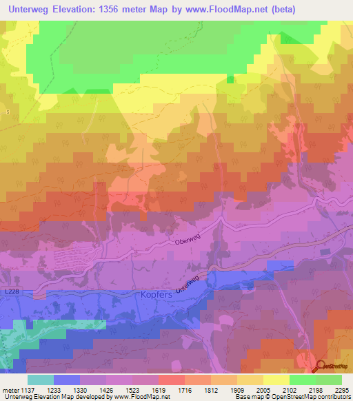 Unterweg,Austria Elevation Map