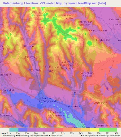 Unterneuberg,Austria Elevation Map