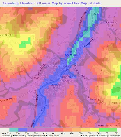 Gruenburg,Austria Elevation Map