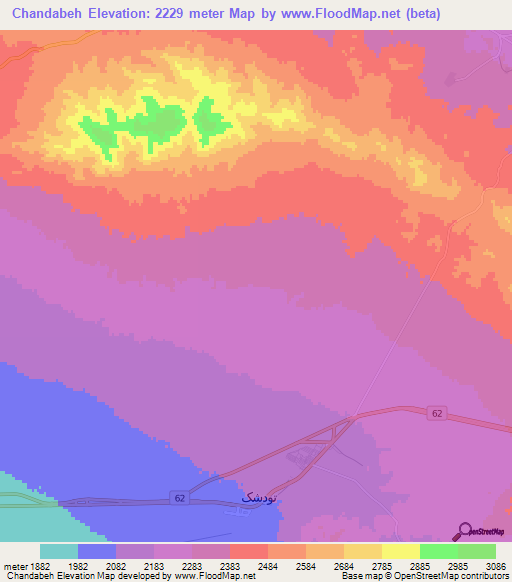 Chandabeh,Iran Elevation Map