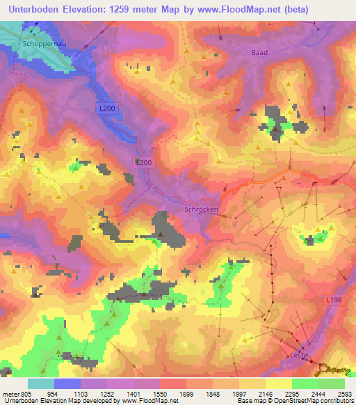 Unterboden,Austria Elevation Map